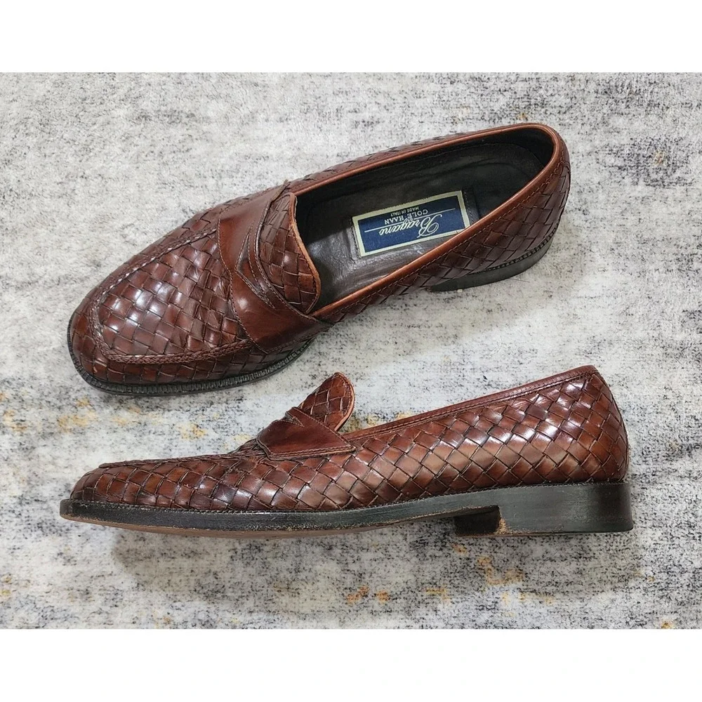 Vtg Bragano Cole Haan Men's Brown Woven Loafers Dress Shoes Size 9 Made In Italy